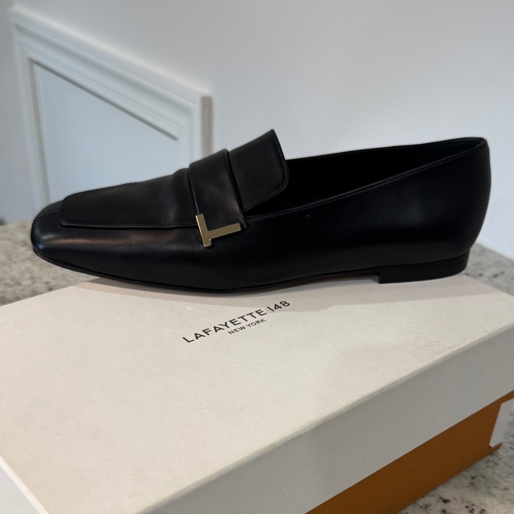 Lafayette 148 Eve Split Toe Black Leather Loafer - 8.5 - Picture 5 of 9